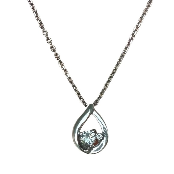 Sterling Silver & 4C Diamond Tear Drop Necklace & Pendant - Picture 2 of 8
